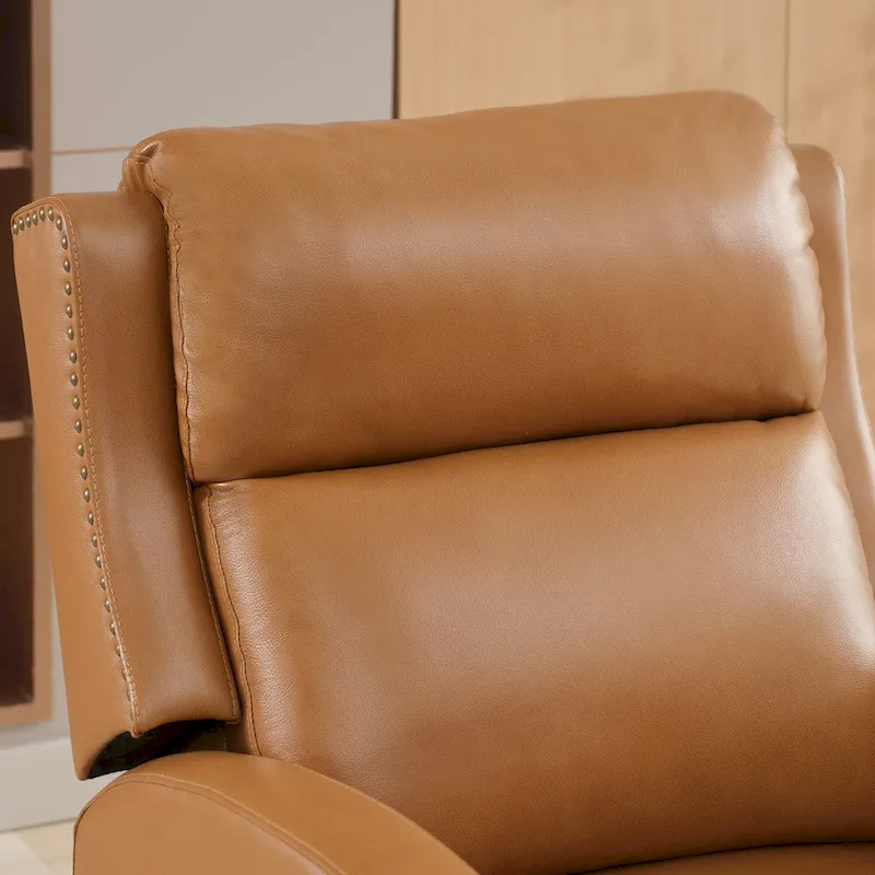 Genuine Leather Pushback Recliner with Multi-Angle Seat Back and Solid Wood Legs