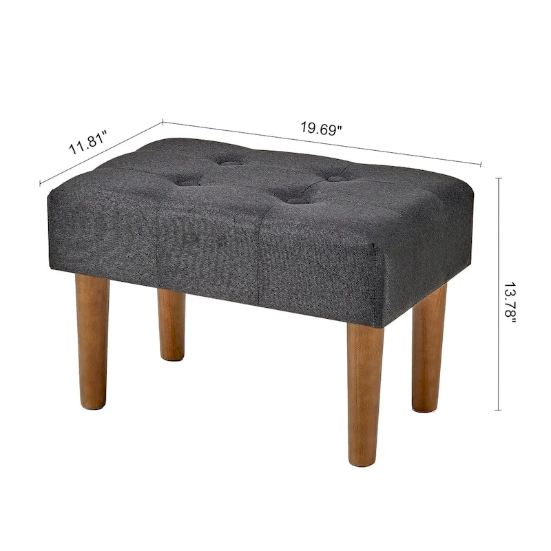 2 Pcs Small Foot Stool Ottoman, Linen Ottoman Foot Rest with Legs, Rectangle Upholstered Footrest