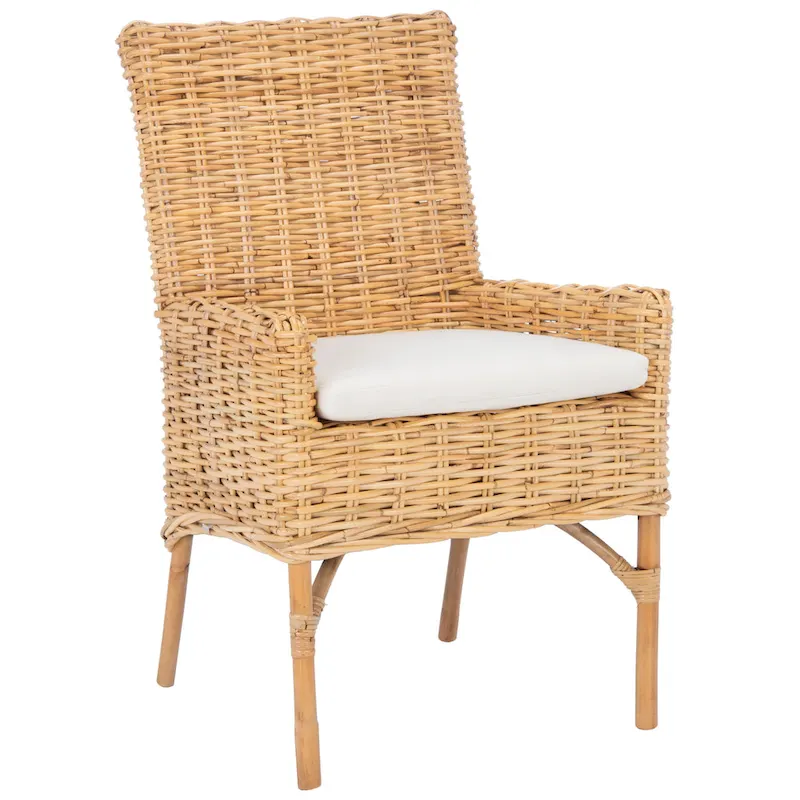 SAFAVIEH Winnifred Coastal Rattan Accent Chair with Cushion - 18.5 W x 22.8 L x 38.2 H - 19Wx23Dx38H