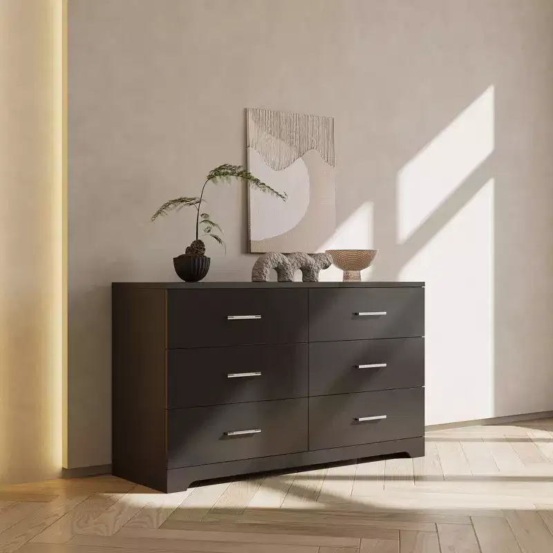 Karl Home 6-Drawer Black Particle Board 47.24in. W Chest of Drawer