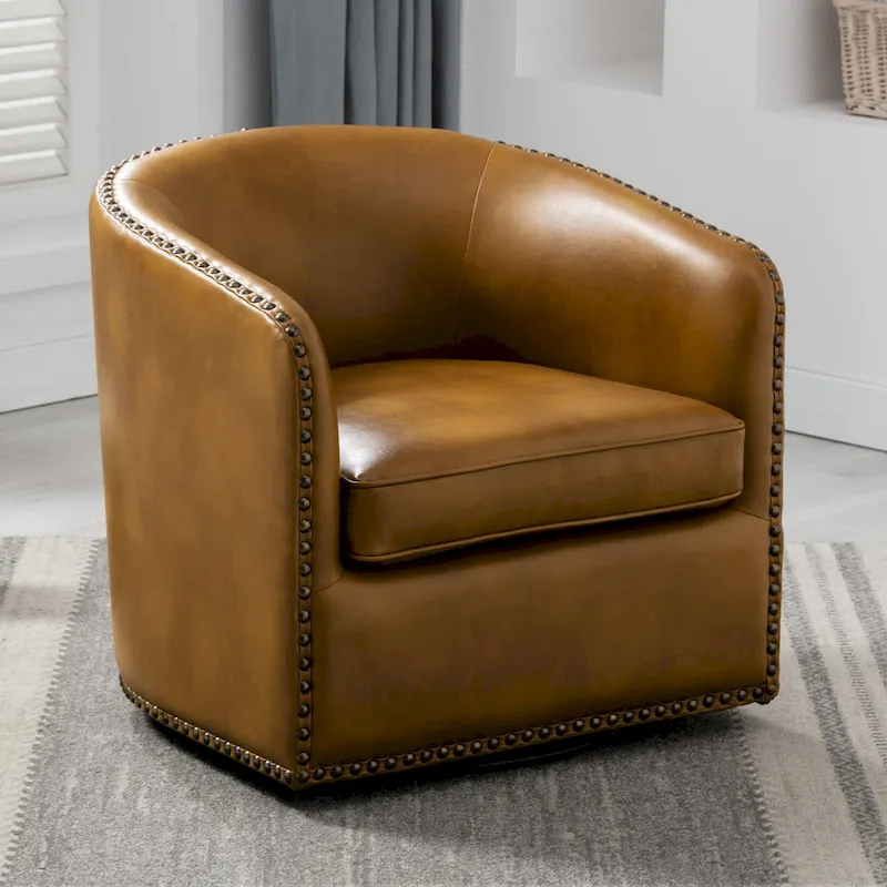 Truman Faux Leather Swivel Arm Chair with Nailhead Trim by Greyson Living