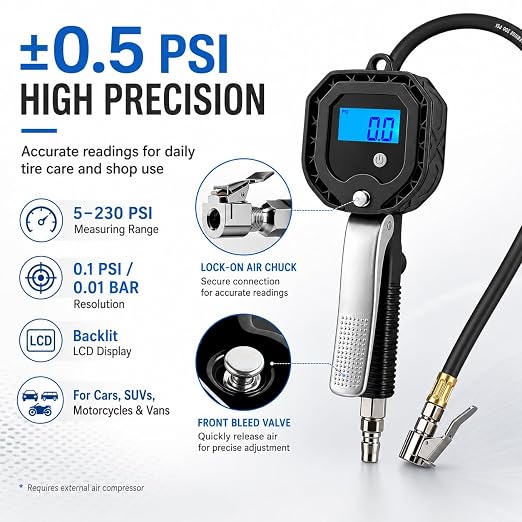SEAPENG BW-002 Mechanical Tire Pressure Gauge, 5-230 PSI