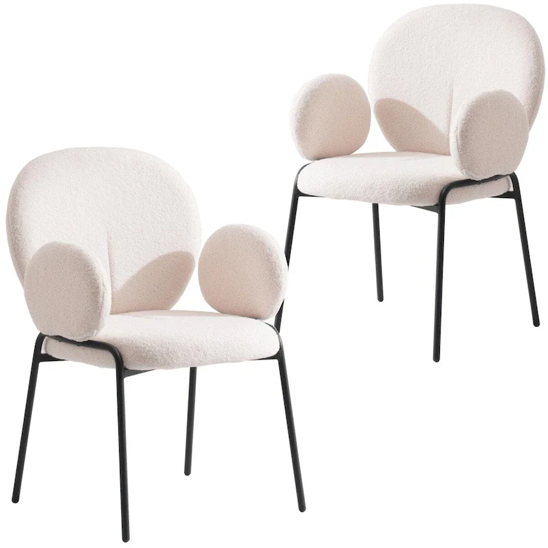 Celestial Boucle Upholstered Iron Dining Chairs Set of 2 by LeisureMod