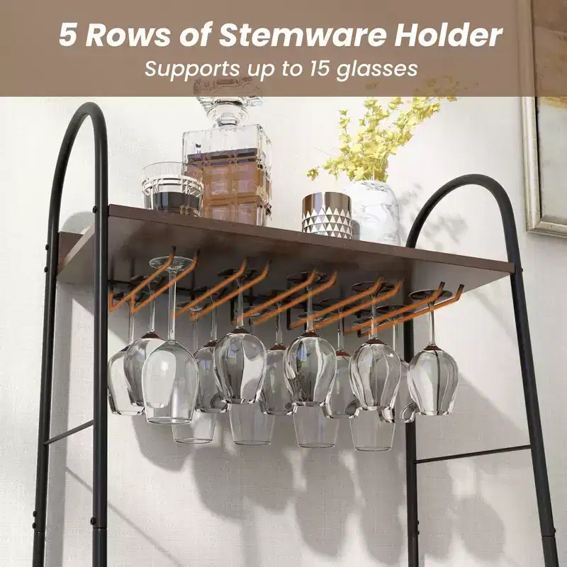 Costway Industrial Rack Freestanding Bottle Holder with Stemware Holder & Open Shelves