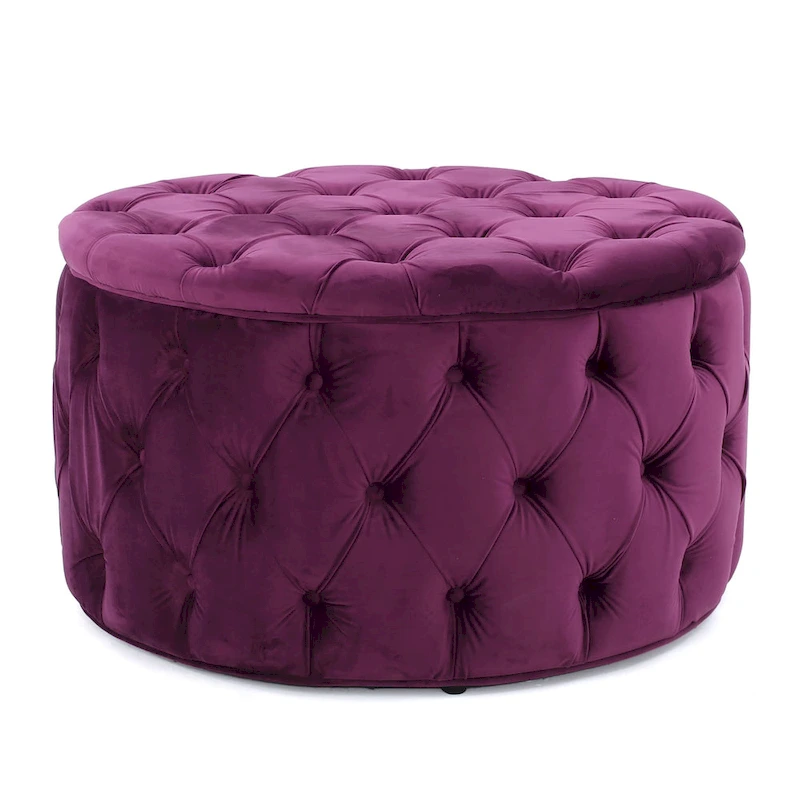 Zelfa Modern Glam Tufted Velvet Round Ottoman by Christopher Knight Home