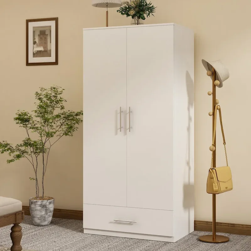 31.5 W x 66.9 H Wardrobe Armoire Cloest with Drawer In Black,White
