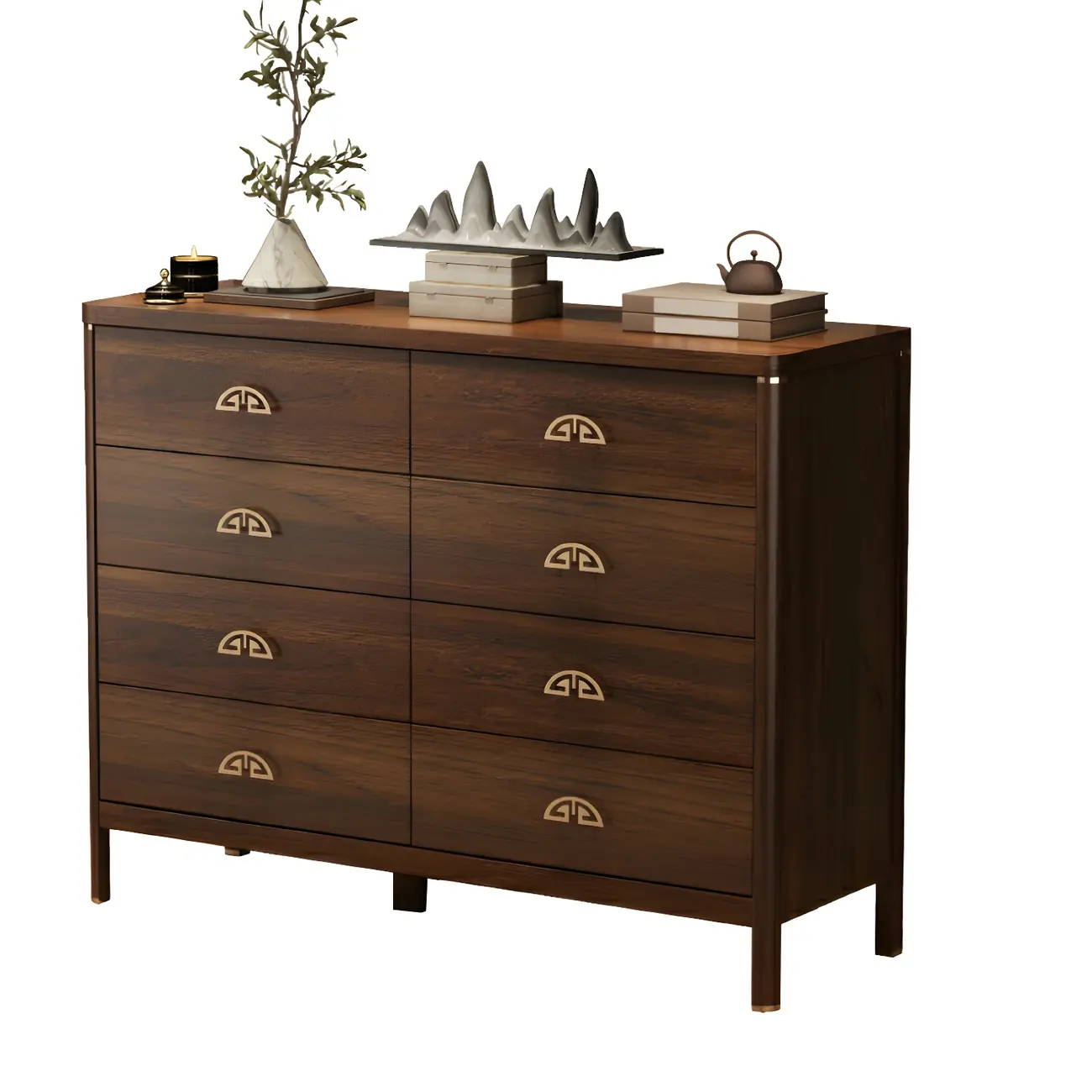 Traditional Brown Wooden Double Dresser with Soft Close Drawers