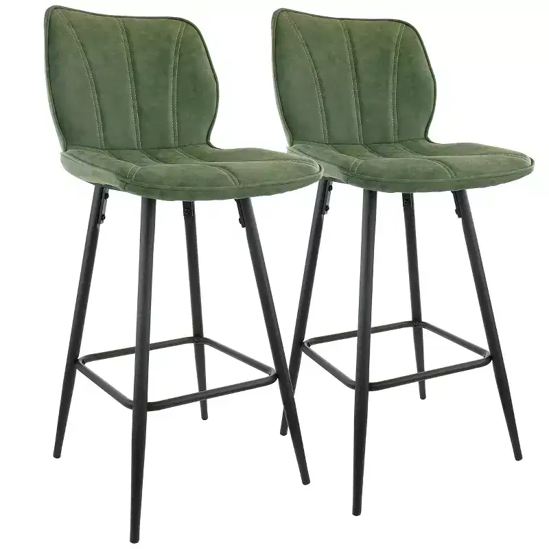 2 Piece Faux Leather Bar Chair in Green with Metal Legs