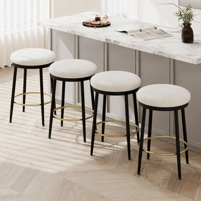 Roomfitters Modern Counter Stools, Set of 2 Bar Height Chairs with Iron Frame, Cushioned Seat and Footrest