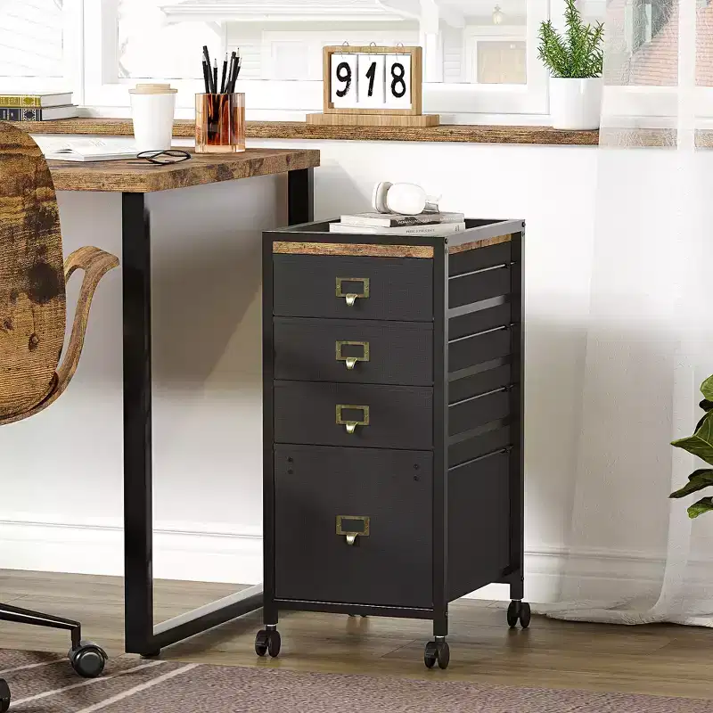 Retro Black Cloth Drawer Under-Desk Cabinet, 2-Drawer