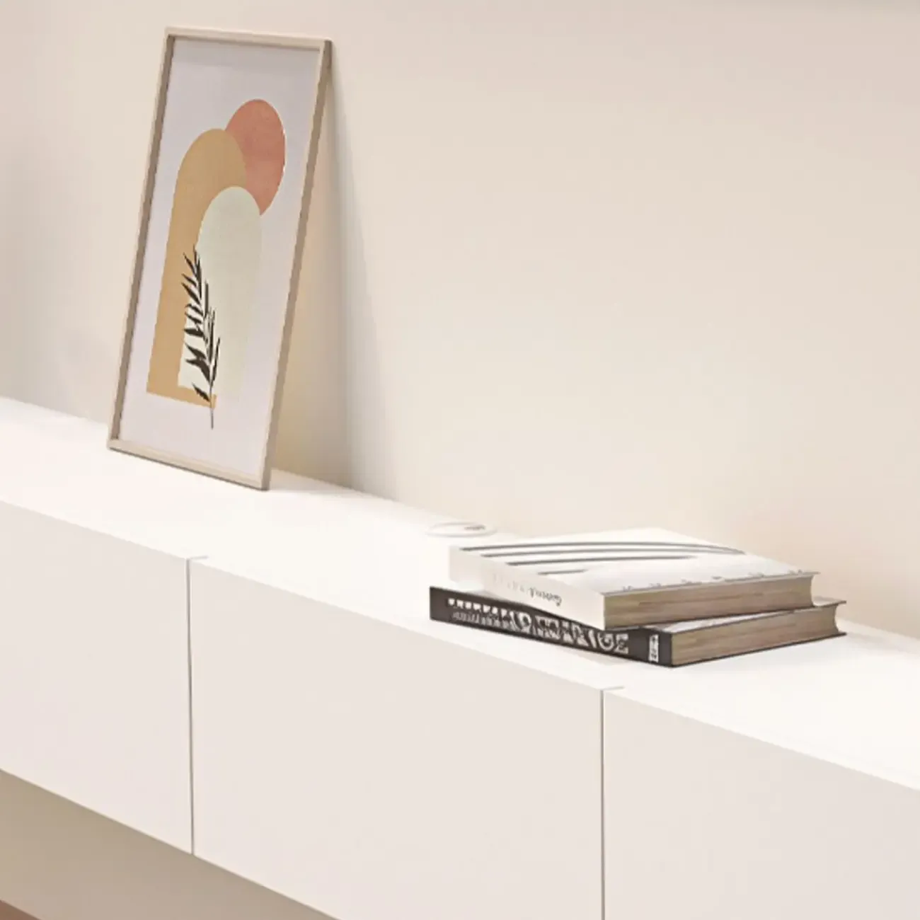 55 White Rubberwood Floating TV Stand with Cable Management