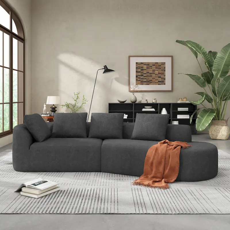 Modern Curved Sectional Sofa with Pearl Upholstery, High-Density Foam, 5-Seater for Living Room