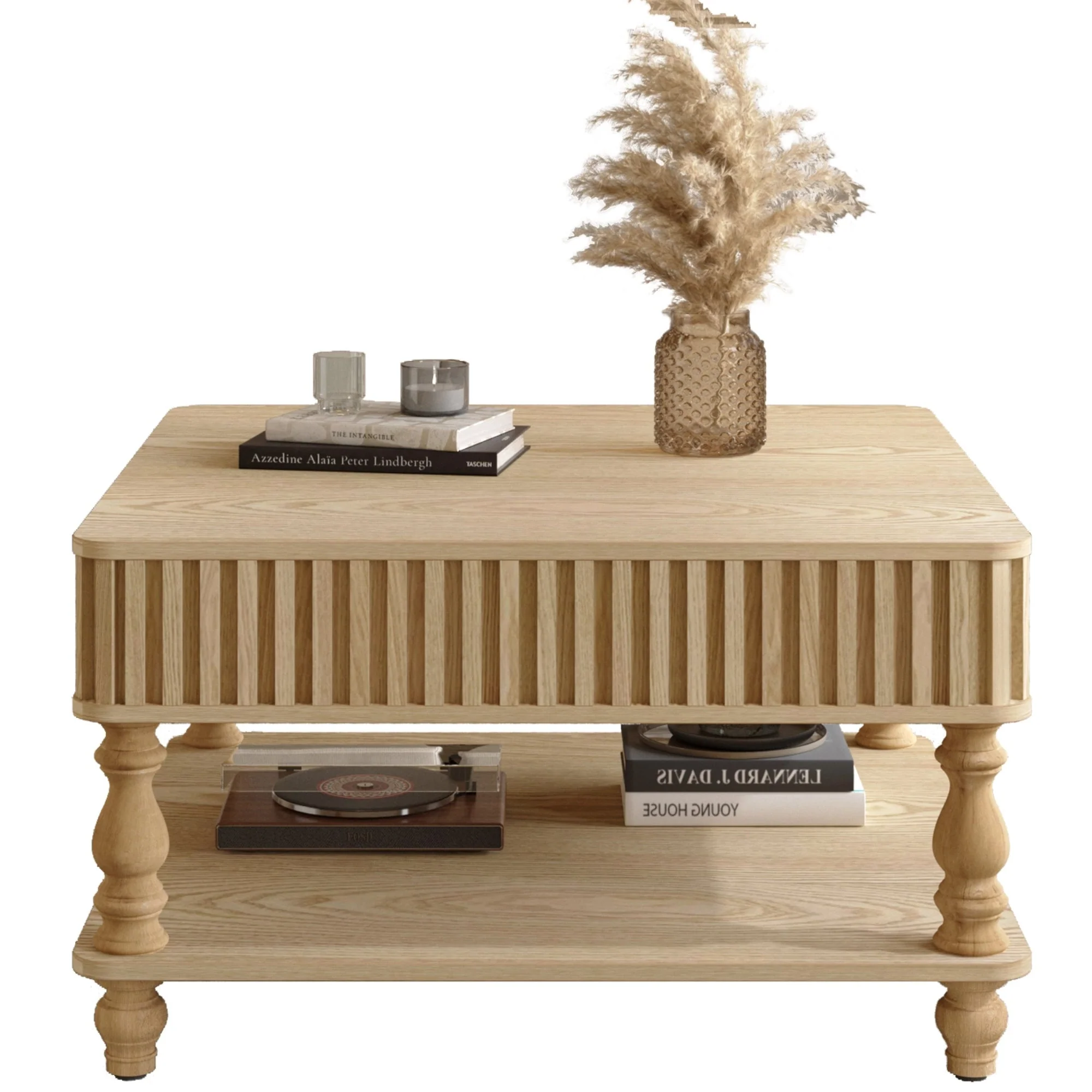Walker Edison | Lift-Top Elevated Traditional Fluted Coffee Table