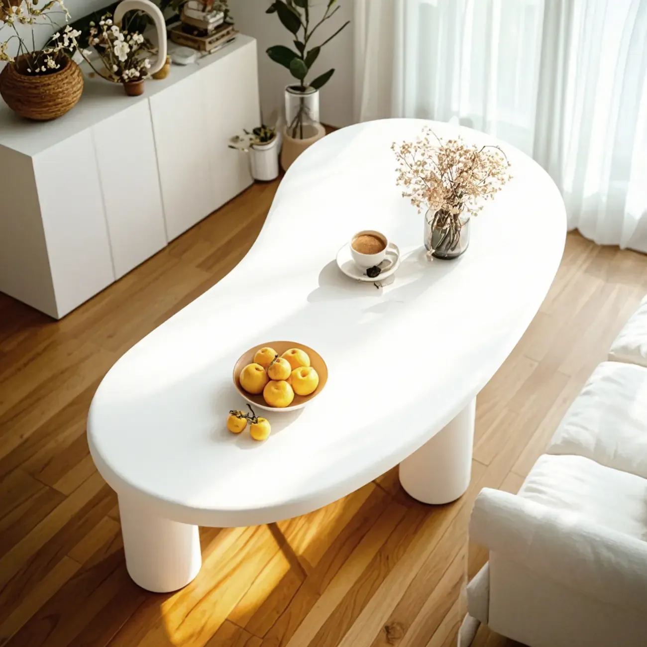 Modern White Irregular Small Coffee Table for Easy Assembly