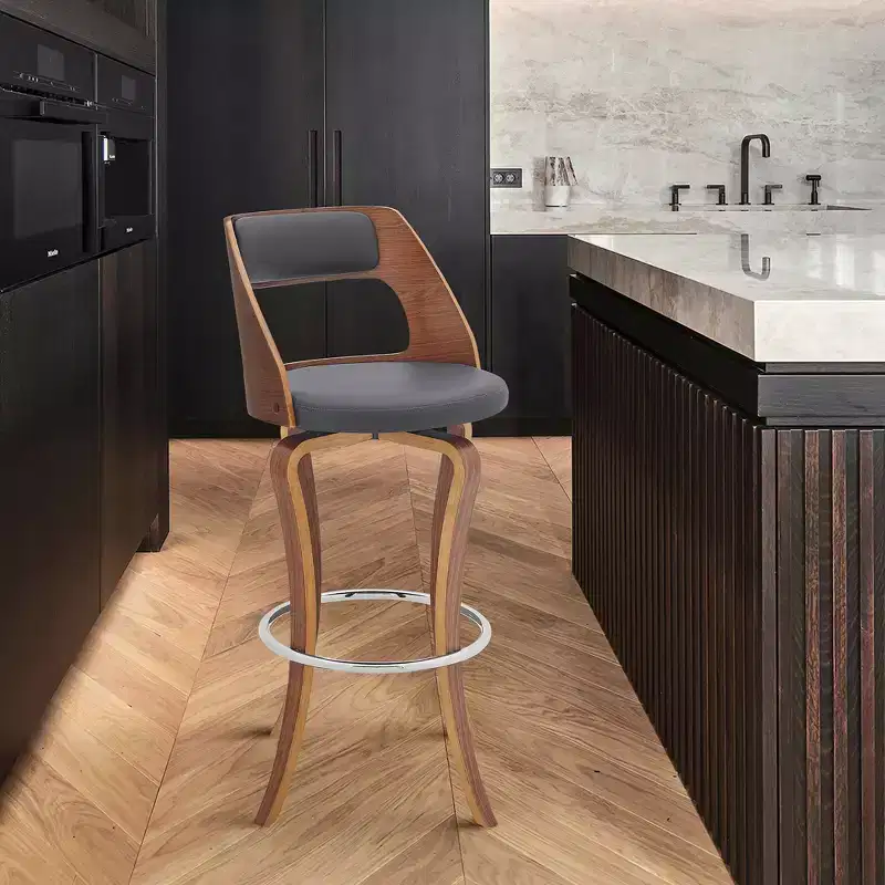 Brown Faux Leather Swivel Bar Stool, Counter Height, Single