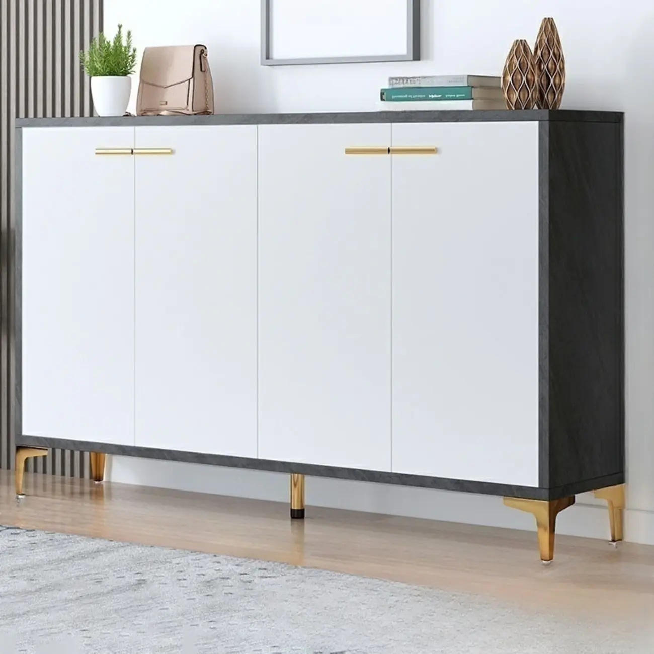 Elegant Grey Wood Hallway Shoe Cabinet with Metal Legs