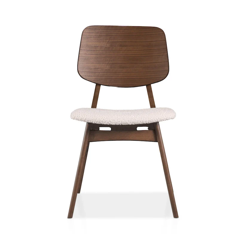 Beau I Mid-century 2-Pack Walnut Dining Chair Set with Boucle Seats