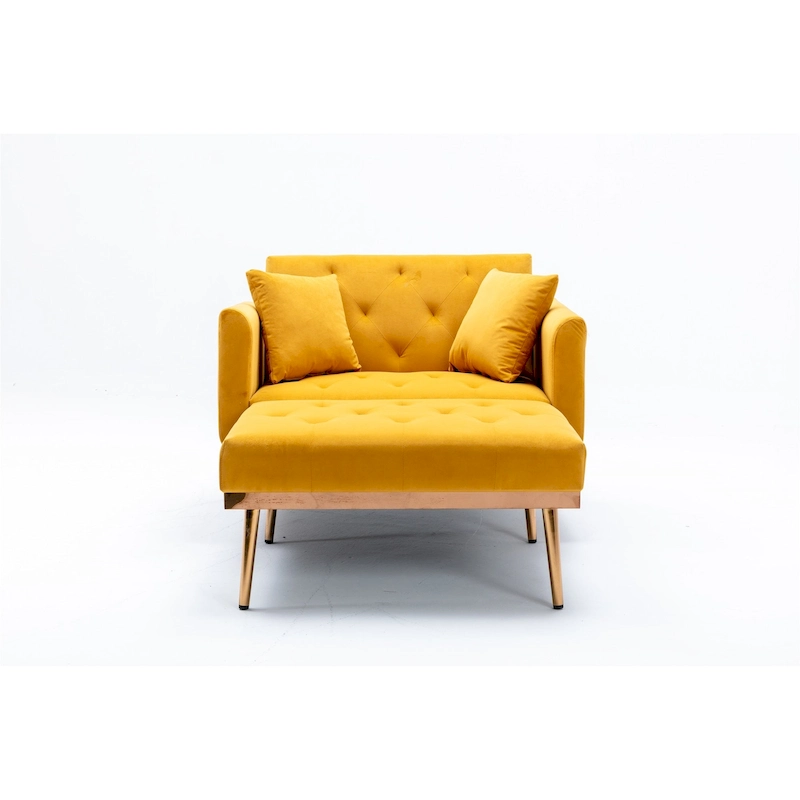 Velvet Upholstered Tufted Living Room Sleeper Sofa Chair With Rose Golden feet