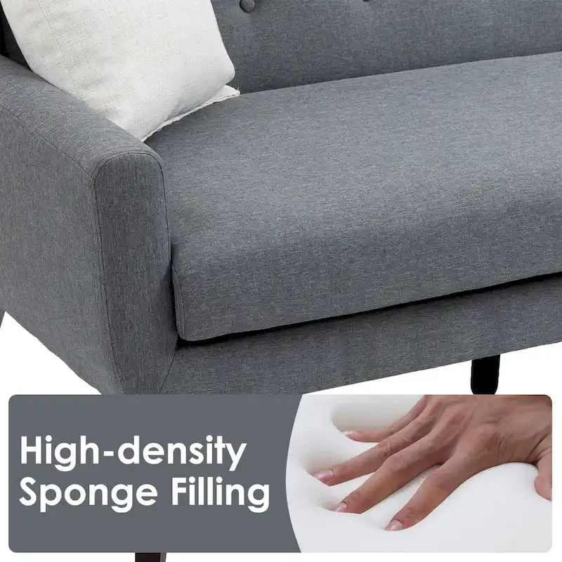 Tufted Linen/Cotton 2-Seater Sofa with Pillows