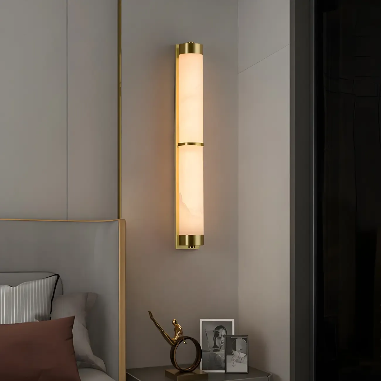 Modern Cylinder Stone Gold LED Wall Sconce