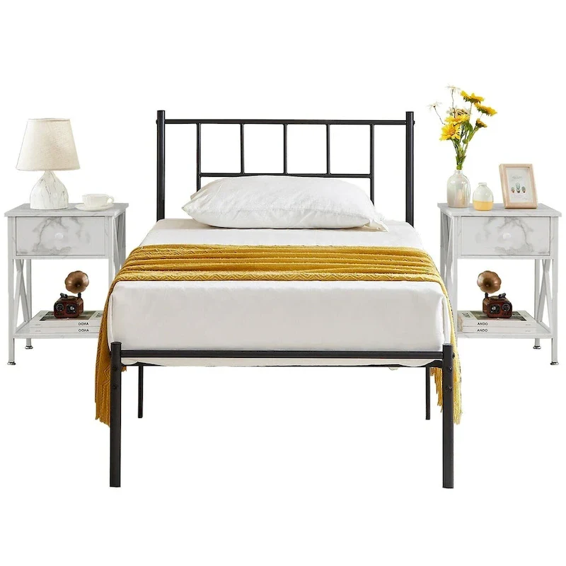 VECELO 3-Pieces Bed Frame with Wood Headboard and Modern Nightstands Set of 2