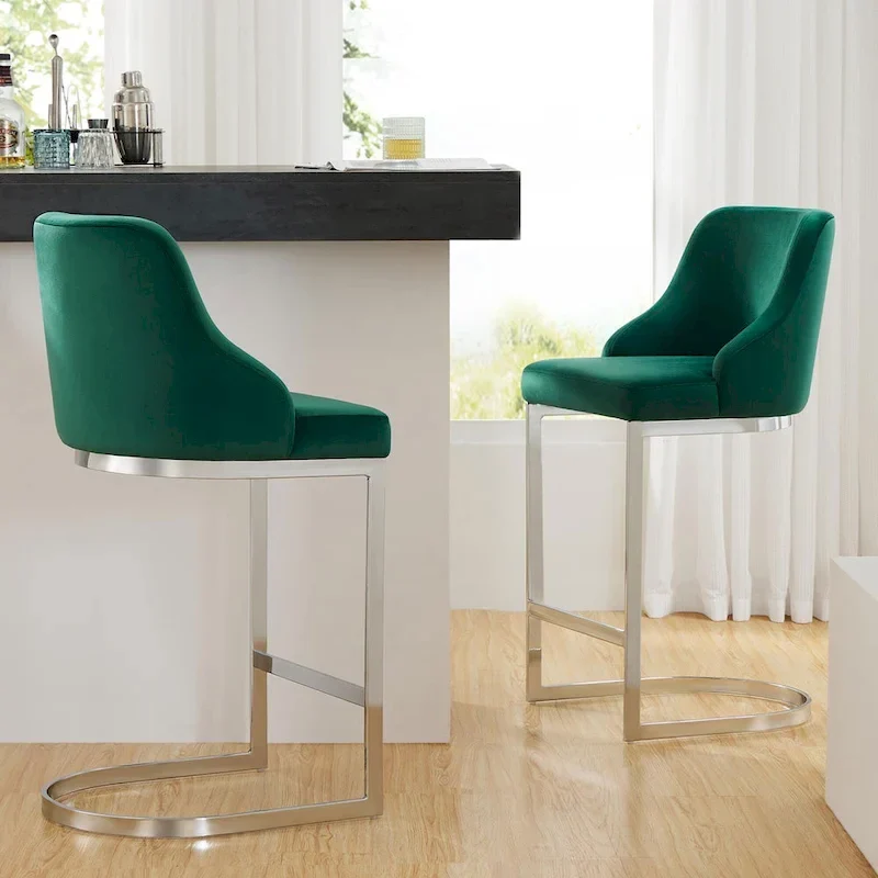 Velvet/Faux Leather Barstool, Counter Height Stools Set of 3 - 18.9W x 20.5D x 36.6H