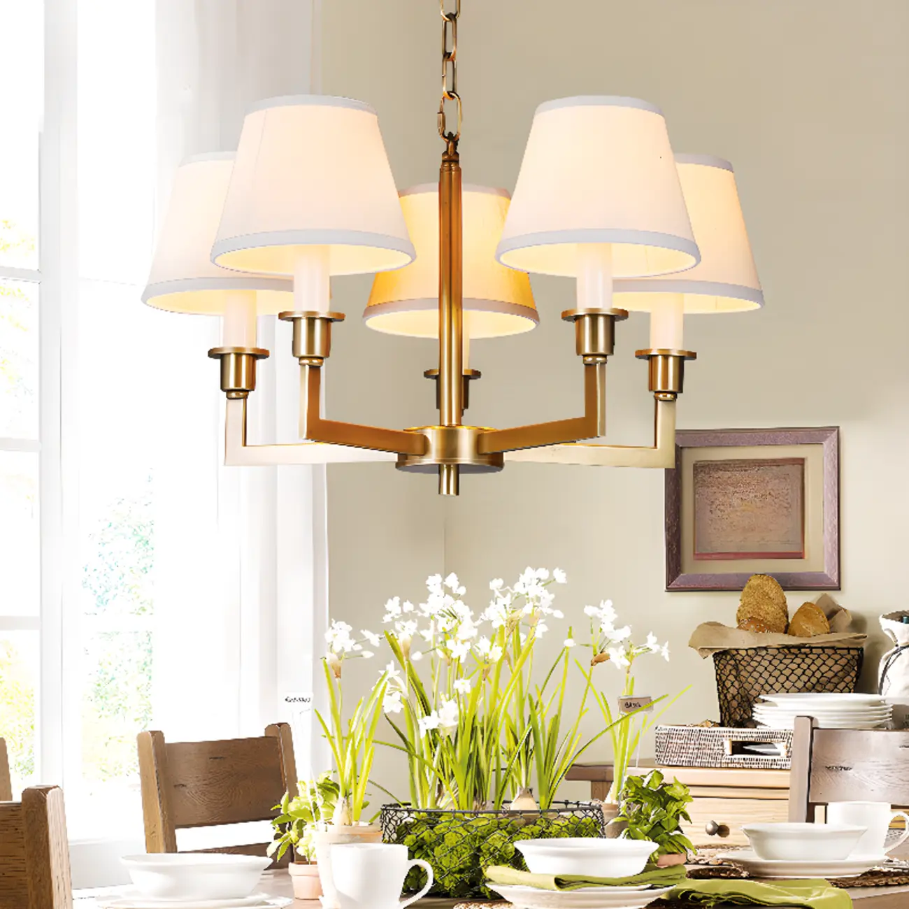 Vintage Gold Colonial Chandelier  with Adjustable Chain