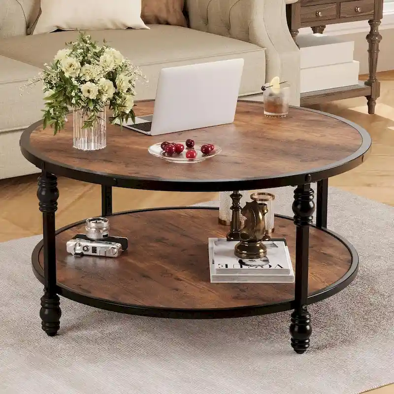 Round Coffee Table Living Room 2-Tier