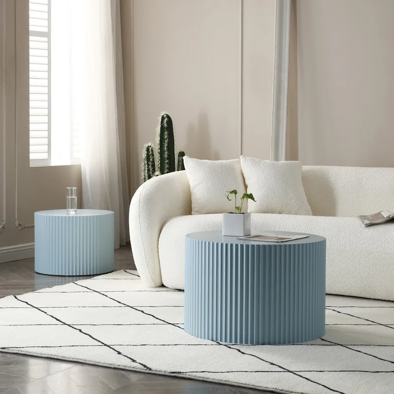 Modern Farmhouse Round Accent Nesting Side Coffee Table Set (Set of 2)