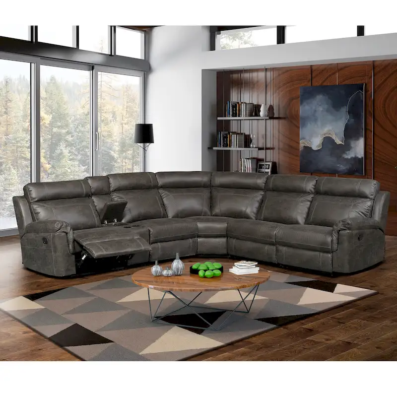 Nicole Reclining Faux Leather Upholstered Sectional Sofa