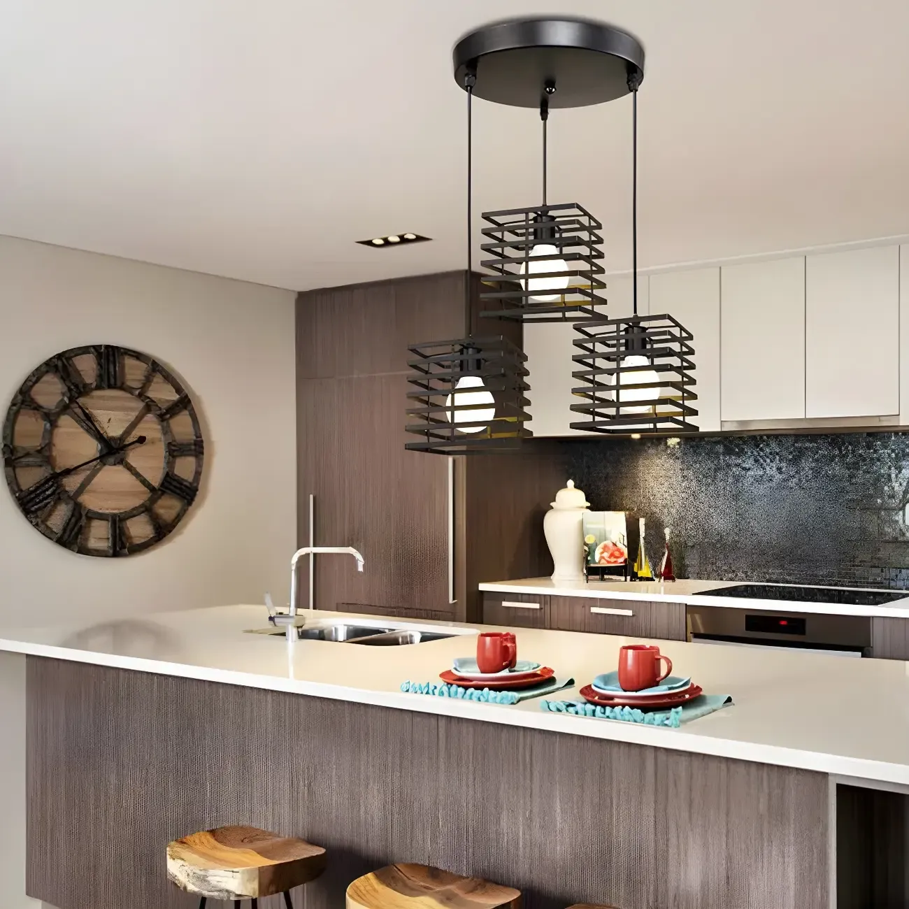 Industrial Black 3-Light Lantern Pendant Light