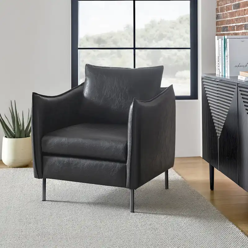 Jaime Modern Vegan Leather Accent Chair with removable Cushion by HULALA HOME