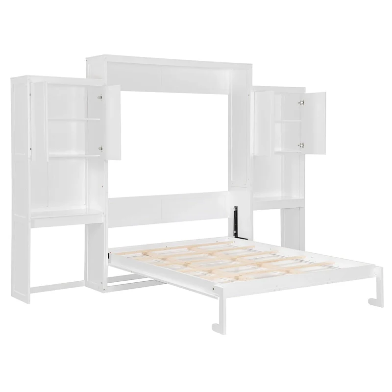 All-in-one Murphy Bed with Desk, Vanity and Wardrobe Queen Folding Bed