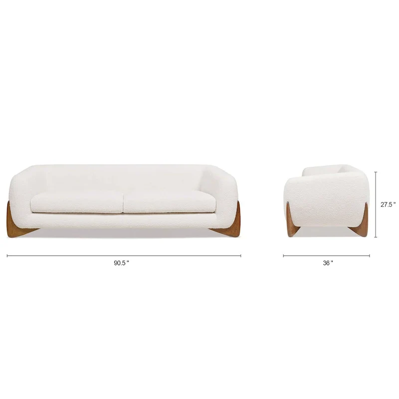 90.5 Boucle Upholstered Sofa with Wood Legs