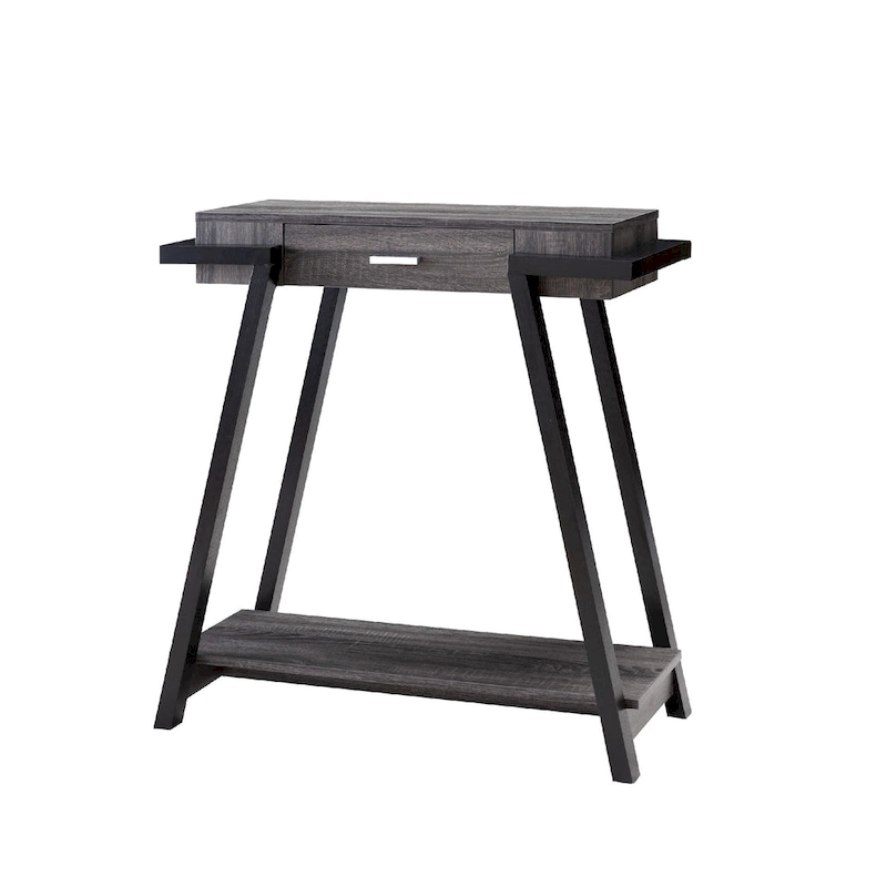 Wooden Console Table with Angled Leg Support and Drawer,Black and Gray