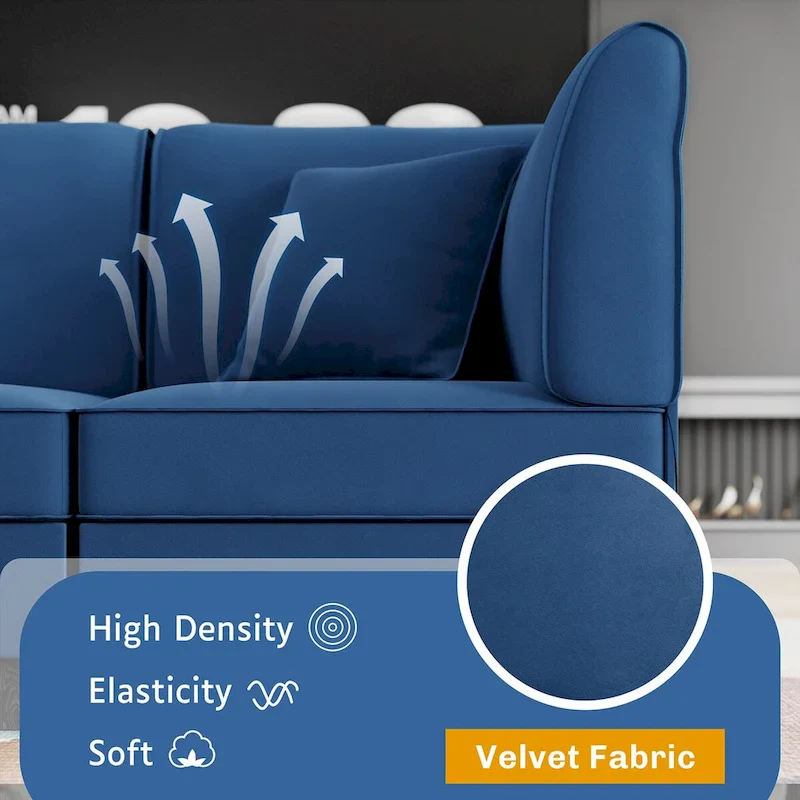 Futzca Sectional Couch Modular Sofa, 116 Velvet L-Shaped Couch Sofa