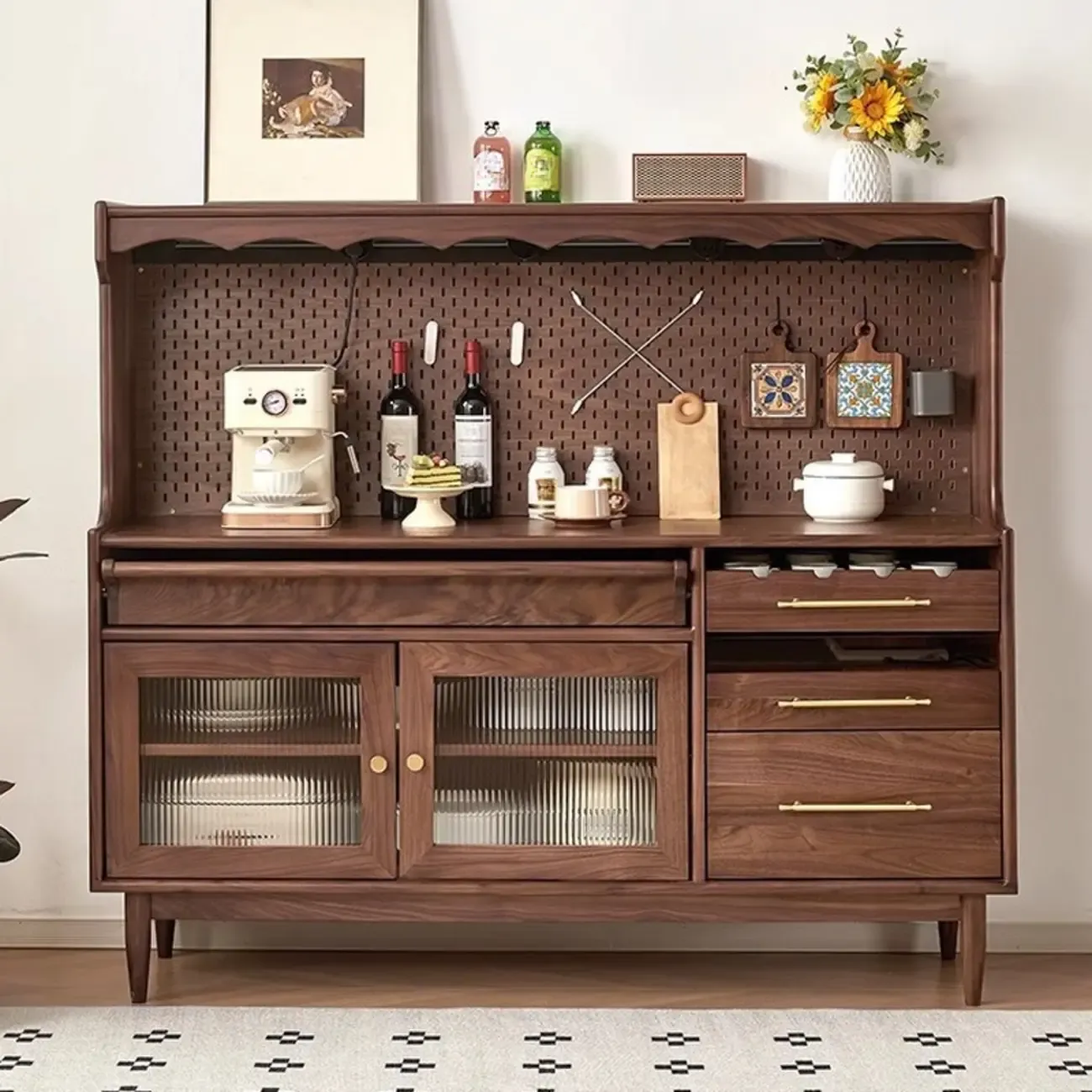 Lighting Wooden 3-Drawer Pegboard Back Brown Sideboard