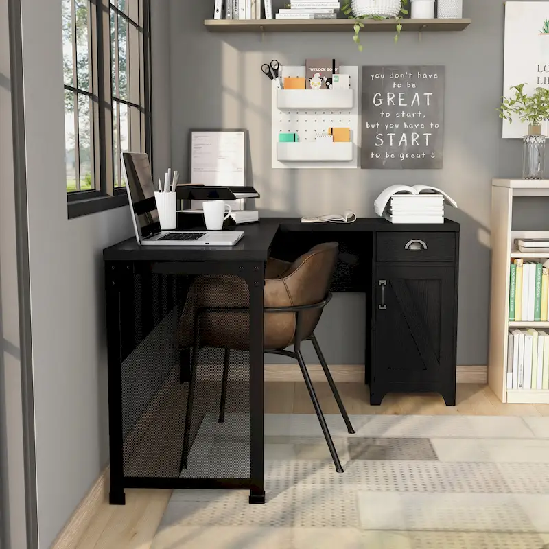 DH BASIC Farmhouse 61-inch L-shape Desk by Denhour