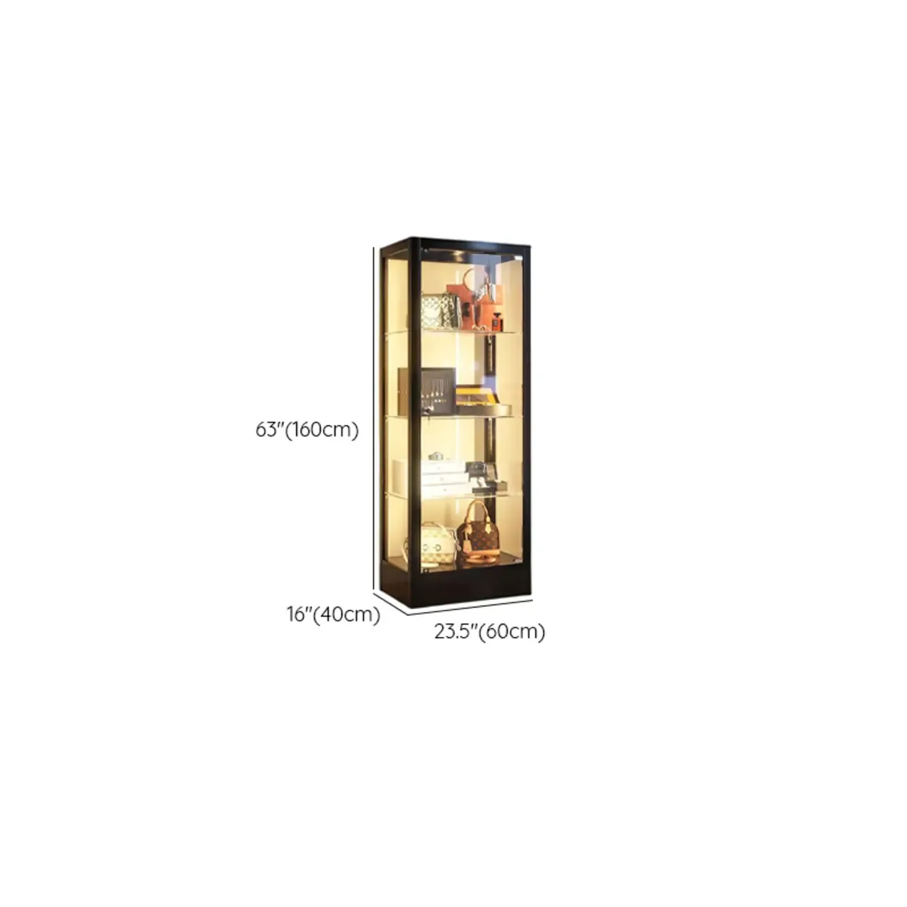 Enclosed Black 5-Shelf Metal Curio Cabinet with Light