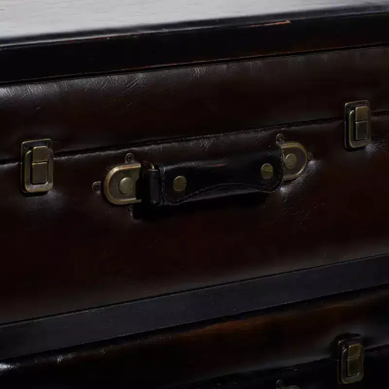 Traditional Wood and Faux Leather Cabinet Dark Brown - Olivia & May