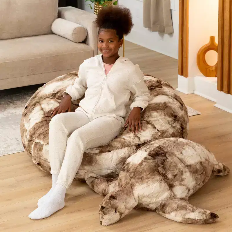 Faux Fur Turtle Kids Bean Bag Seat – Large, Seats up to 2 (Multiple Colors)