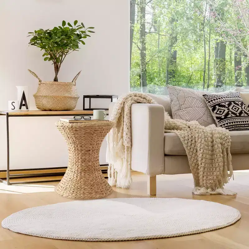 Casafield Hourglass Accent Table - Natural, Water Hyacinth Side Table, Woven Boho Wicker End Table for Living Room, Bedroom, Entryway