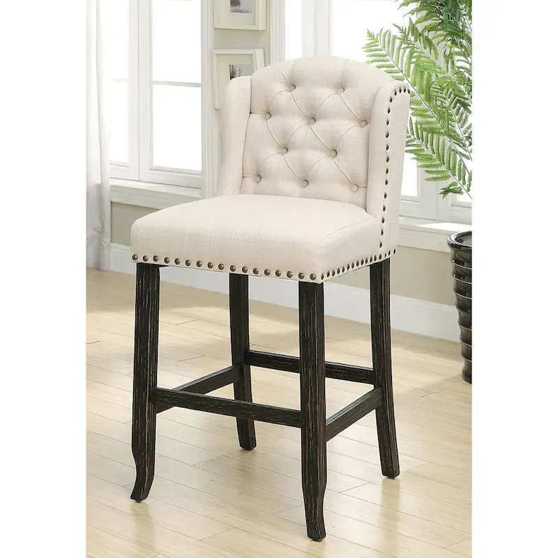 Tays Rustic Linen Tufted Bar Height Chairs (Set of 2) by Furniture of America