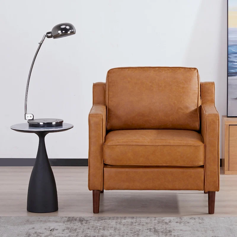 Sedona Modern Accent Chair, Faux Linen / Vegan Leather Armchair