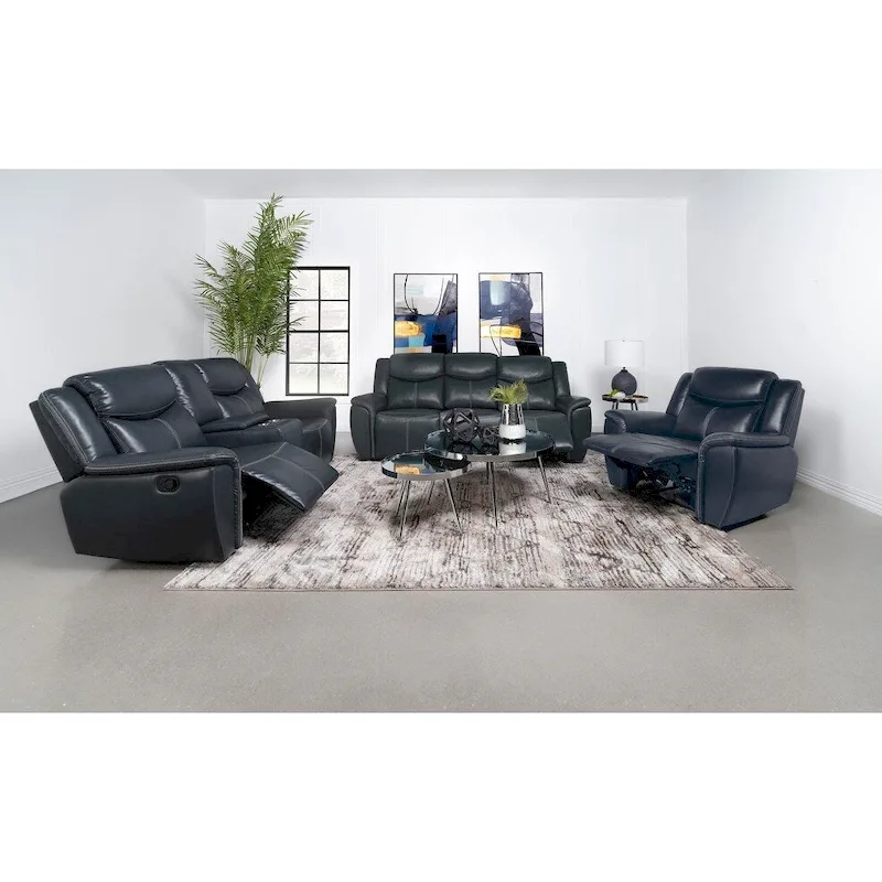 Stanwicke Blue Motion Reclining Loveseat with Console