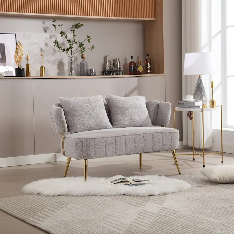 Modern Upholstered Armsofa Tufted Sofa with Metal Frame