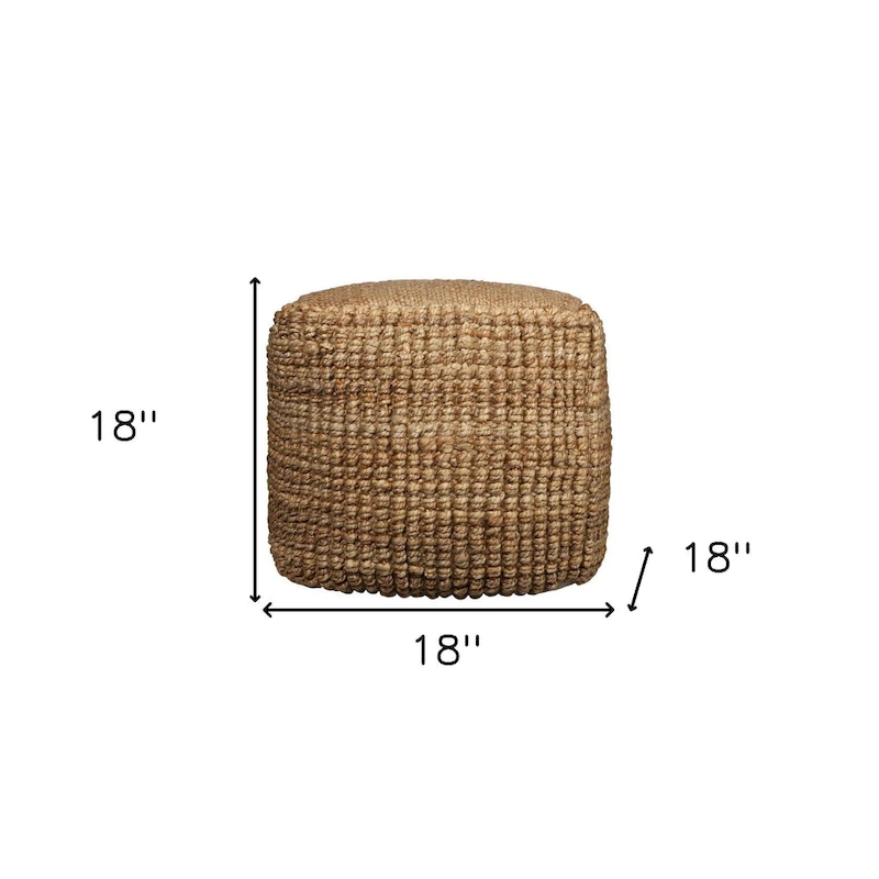 HomeRoots 18 Natural Jute Blend Cube Pouf Ottoman