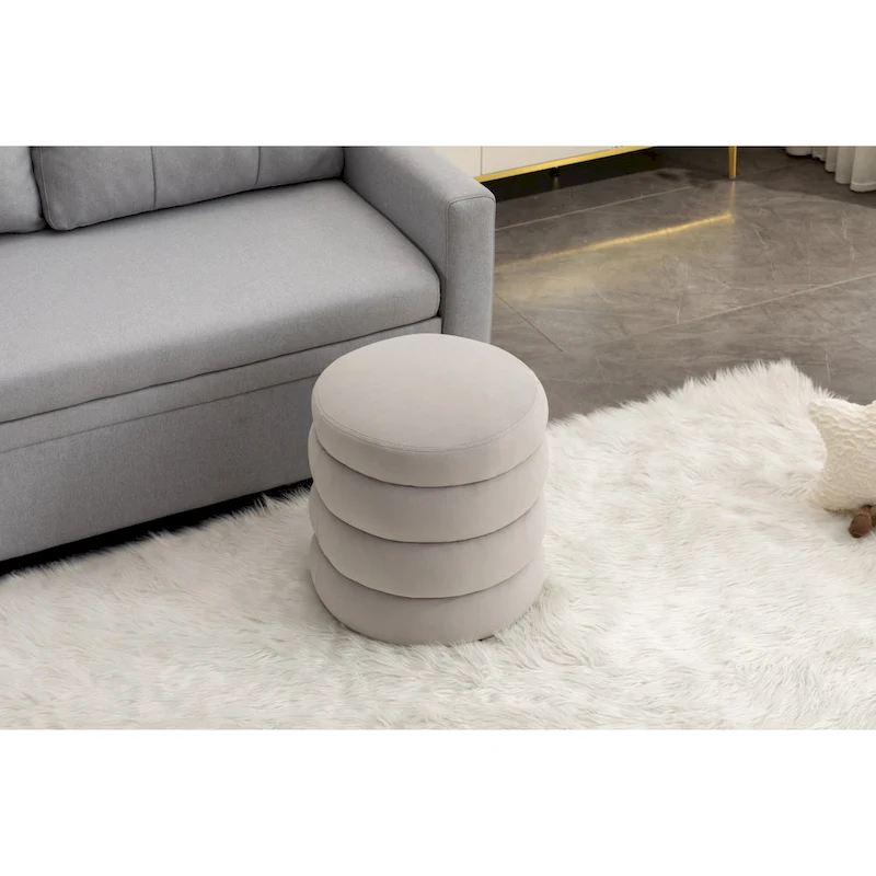 Soft Velvet Round Ottoman Footrest Stool