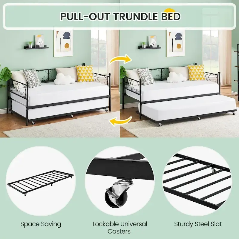 Twin Day Bed with Pull Out Trundle Bed Frame