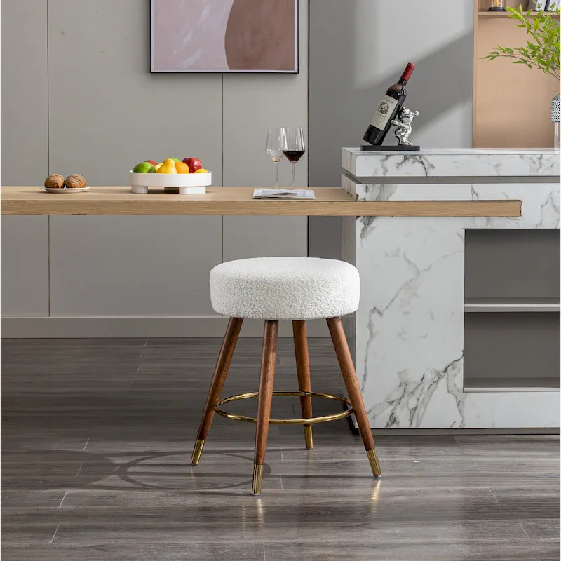 White 23.88 Upholstered Swivel Stool with Wood Frame